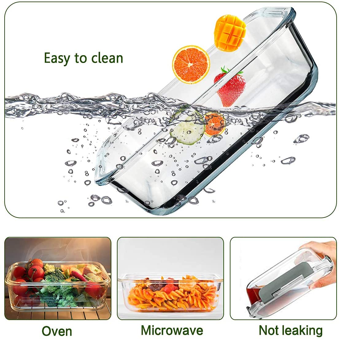 G2J BROTHERS 3 Piece Glass Meal Prep Containers, Food Storage Lunch Containers With Lids, Microwave, Oven, Freezer And Dishwashe